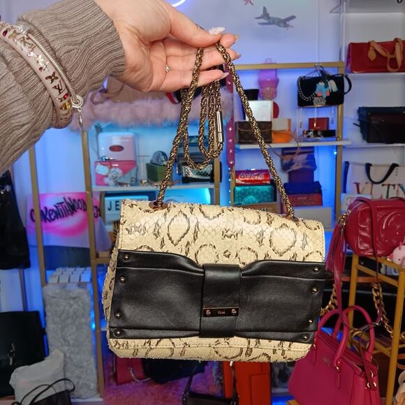 🧧SOLD🧧Chloe Python Exotic Leather Cream & Black Gold Chain Shoulder Bag - Picture 1 of 16